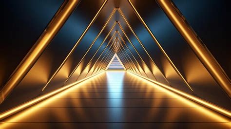 Premium Photo Triangularshaped Futuristic Hallway With Glowing Golden