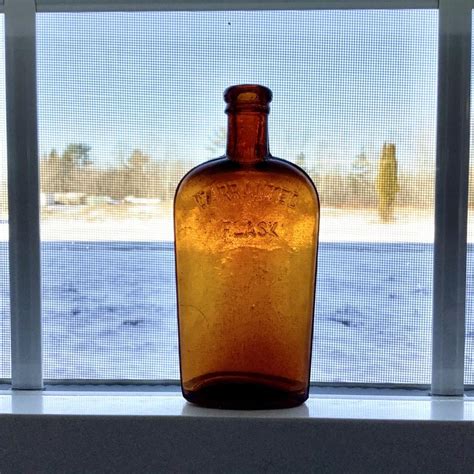 Small Warranted Amber Flask Antique Glass Bottle Brown Etsy Beer Bottle Whiskey Bottle