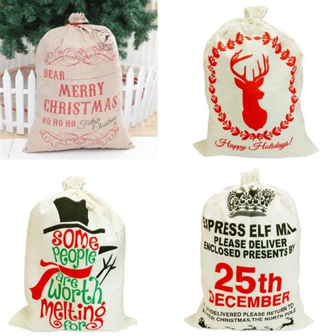 Christmas Santa T Sack Cloth Stocking Storage Burlap Bag Bundle