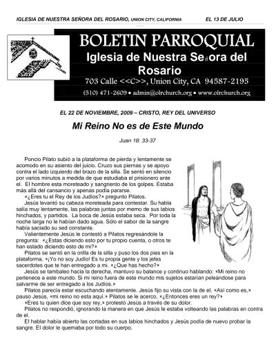 EL 22 DE NOVIEMBRE 2009 CRISTO REY DEL UNIVERSO Mi Reino No Es De