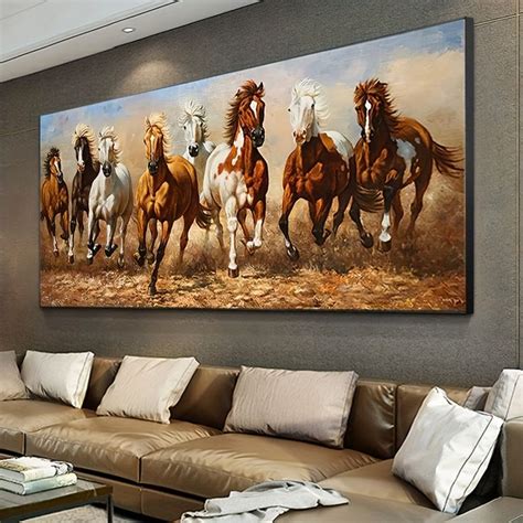 1pc Frameless Modern Running Horses Posters And Print Wall Art Canvas Painting Art For Living ...