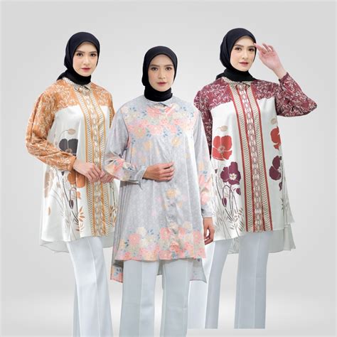 Jual Onebrandhijab Tunik Atasan Wanita Kancing Full Printed Shopee