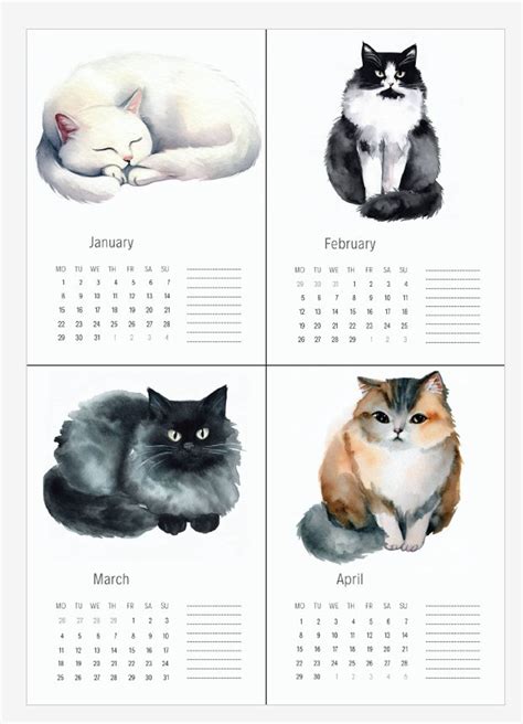 2024 Printable Calendar 2024 Chubby Cat Calendar Cat 2024 Etsy