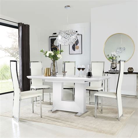 Florence White High Gloss Extending Dining Table With 4 Celeste White