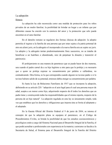 Lectura 9 La Adopcion Derecho Civil Derecho De Personas La