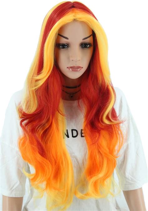 Topcosplay Womens Wigs Long Wave Devil Fire Wig Ombre