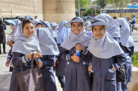 School Uniform Iranian School Girls with Hijab and Head Visor ...