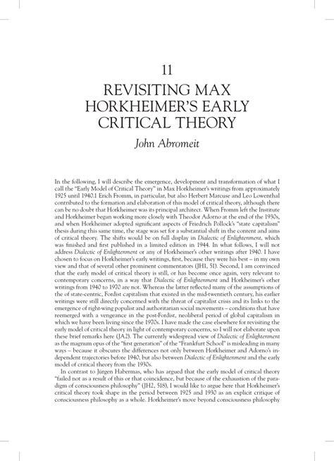 Pdf Revisiting Max Horkheimers Early Critical Theory