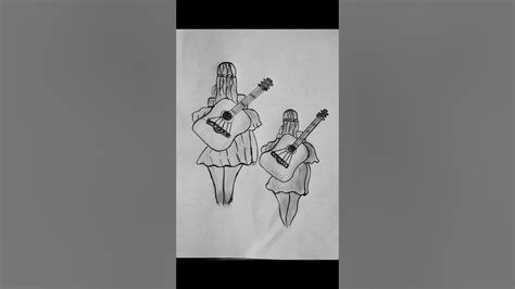 Easy Girl Drawing With Guitar 🎸🎸pencildrawing Drawingtutorial Shortvideo Youtubeshorts