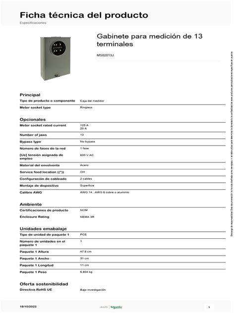 Ficha Tecnica Gabinete De Medicion 13 Terminales Pdf