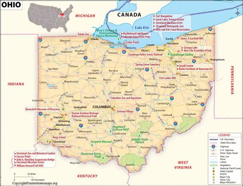 Labeled Ohio Map With Capital And Cities in Pdf