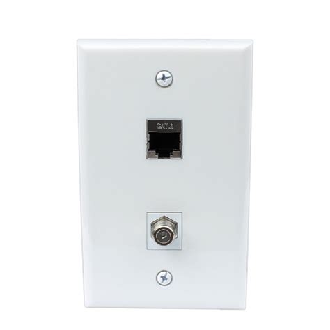 Brand New 1 Coax F Type And Shielded Cat6 Ethernet Port Wall Plate White