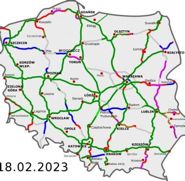 System dróg szybkiego ruchu w Polsce na dzień 18 02 2023 r zaznaczono