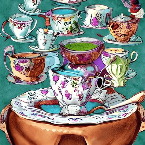 Alice in Wonderland Background with Tea Cups · Creative Fabrica