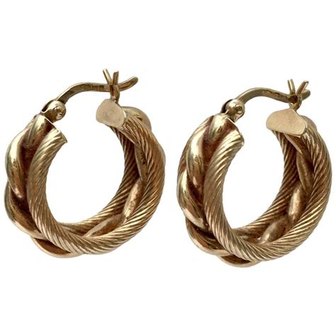 Gold Hoop Earrings Twisted Rope Braided Nautical Vintage Jewelry Chunky Hoops At 1stdibs Gold