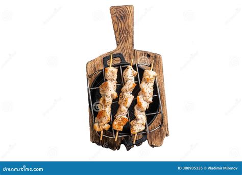 Grilled Chicken Skewers Souvlaki Poultry Meat Shish Kebab Isolated On