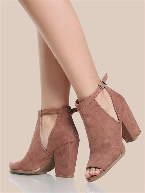 Peep Toe Cut Out Booties Dark Blush Shein Sheinside