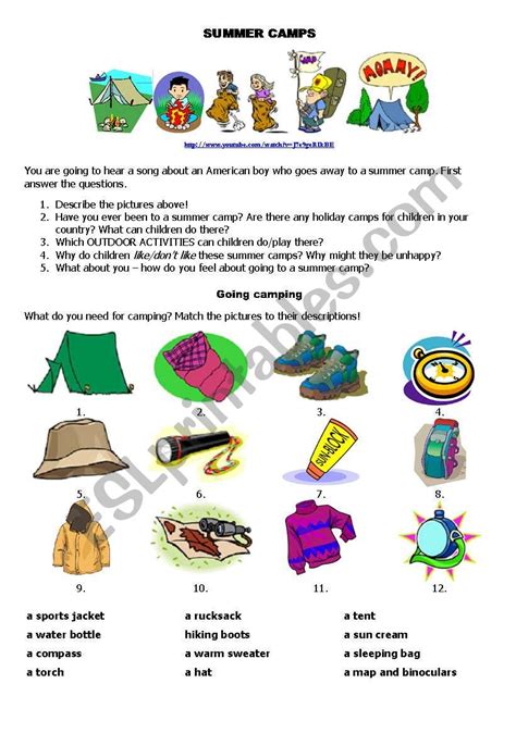 Summer Camps Part 1 Going Camping ESL Worksheet By Simona Slo