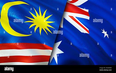 Malaysia and Australia flags. 3D Waving flag design. Malaysia Australia ...