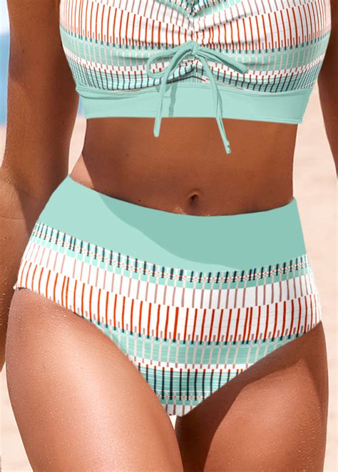 Mid Waisted Geometric Print Mint Green Bikini Bottom Modlily