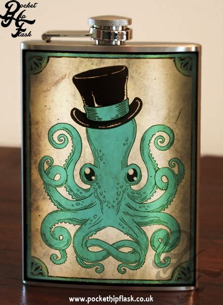 Steampunk Gentleman Octopus 8oz Stainless Steel Hip Flask With Original