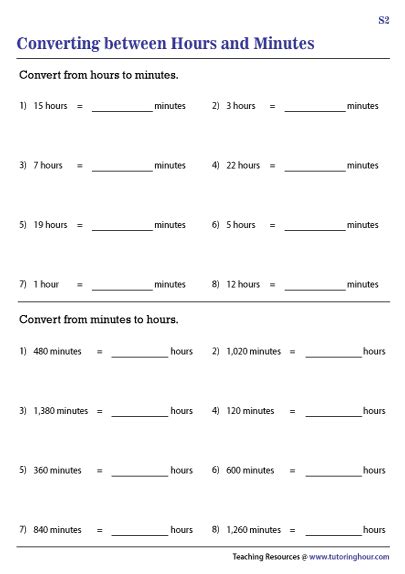 Converting Between Hours And Minutes Worksheets Worksheets Library