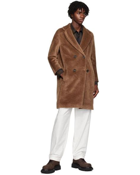 Max Mara Brown Double Breasted Faux Fur Coat For Men Lyst