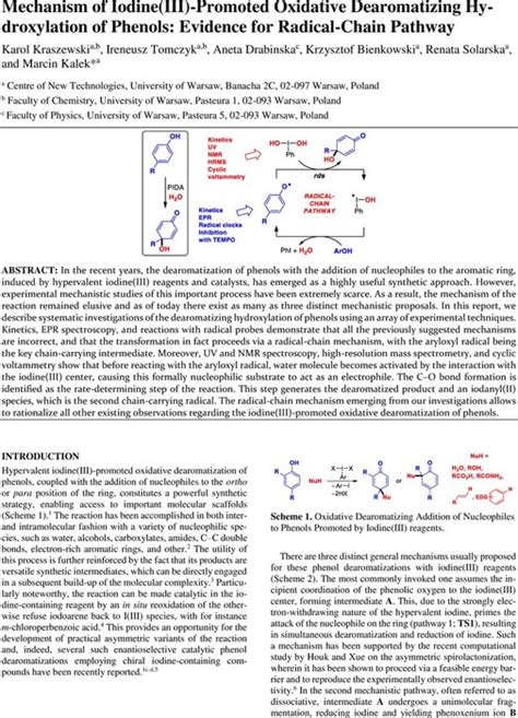 Mechanism Of Iodine III Promoted Oxidative Dearomatizing Hydroxylation