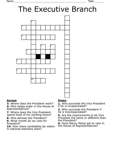 The Executive Branch Crossword Wordmint