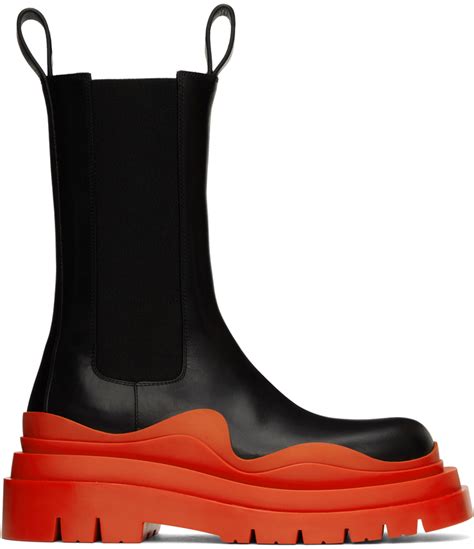 Bottega Veneta Black Orange Tire Chelsea Boots SSENSE