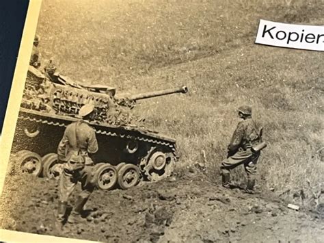 Altes Foto Panzer Tank Langrohr Sturmgesch Tz Soldat Tarnuniform Ww