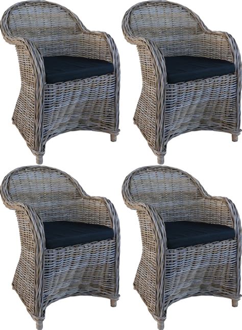 Rotan Stoel Kubu Grey Met Zwart Kussen Set Van Stoelen Bol