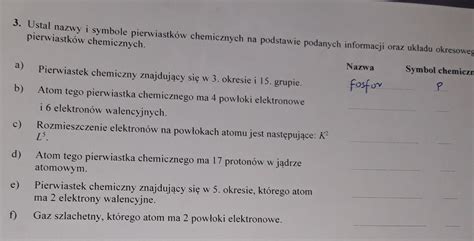 Ustal nazwy i symbole pierwiastków chemicznych na podstawie podanych