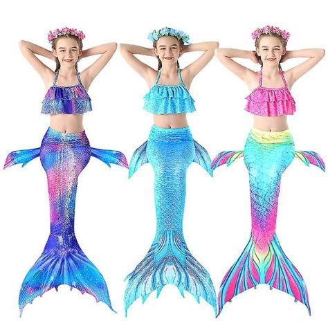 Barns Sjöjungfru Bikini Baddräkt Set Mermaid Tail Baddräkt Sjöjungfru