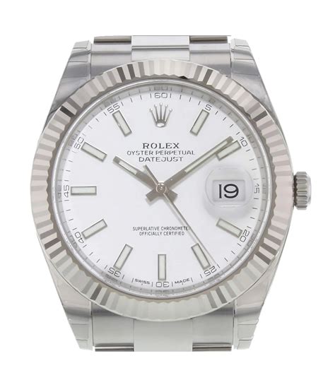 rolex datejust  mm white dial  gold bezel oyster stainless steel