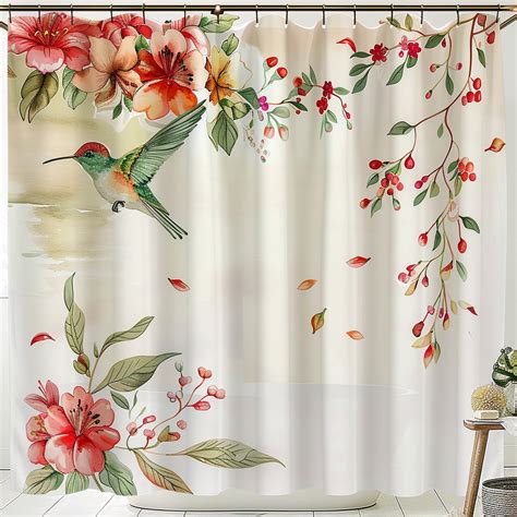 Shabby Chic Hummingbird And Floral Shower Curtain With Watercolor