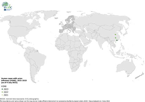 Geographic distribution of human A(H3N8) cases, 2022-2023 (source: ECDC ...