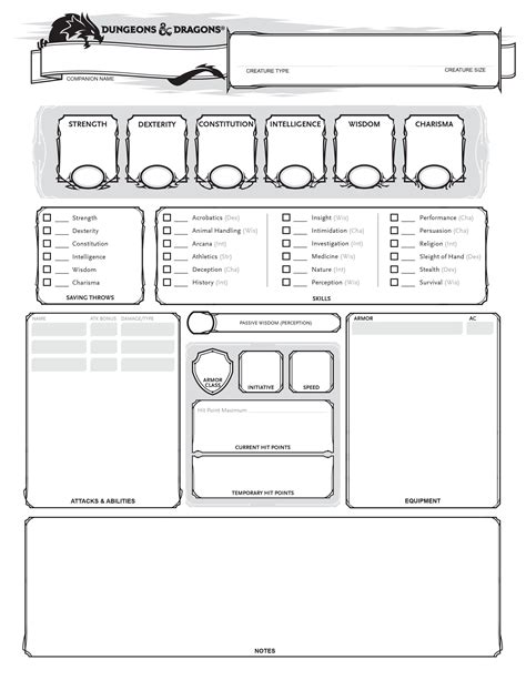 5e Companion Character Sheet Rdnd