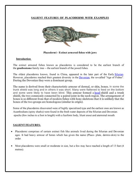 Placodermi Salient Features Of Placodermi With Examples Placodermi