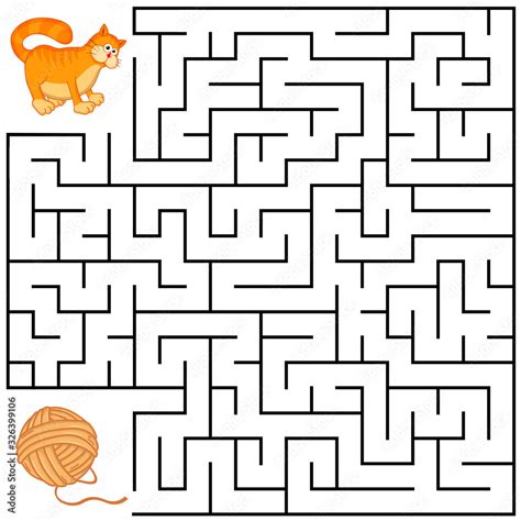 Square maze for kids with cartoon Cat. Find right way to the Tangle ...