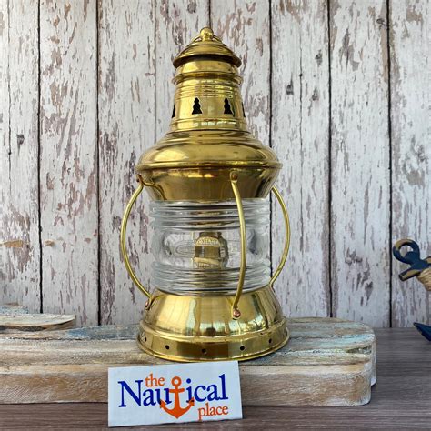 Vintage Brass Ship Us Anchor Lantern Polished Finish Nautical Oil Lamps Boat Light