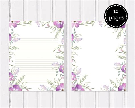 Purple Stationery Set Printable Page Letter Paper Pdf Etsy