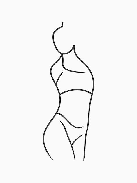 Silueta De Línea De Arte De Cuerpo Femenino Elegante Vector Premium