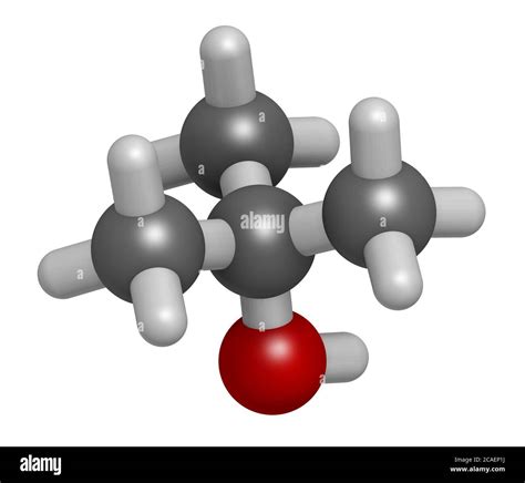 tert-butyl alcohol (tert-butanol) solvent molecule. 3D rendering. Atoms ...