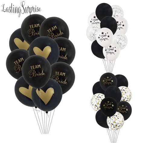 Black Party Decoration Happy Birthday Balloon Star Heart TEAM Bride ...