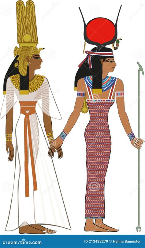 Nefertari With Goddess Hathor Stock Vector Illustration Of Based