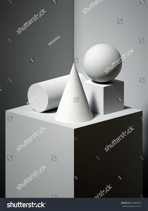 3d Render Sculptural Primitive Shapes Still Stock Illustration ...