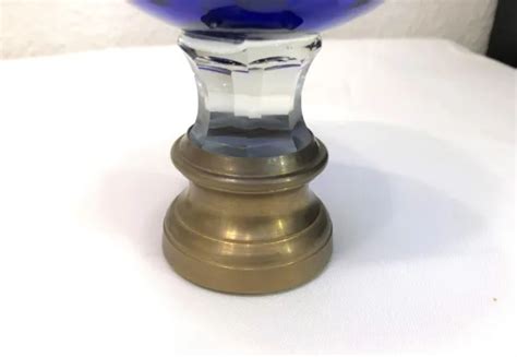 Ancienne Boule De Rampe D Escalier En Cristal Doubl Bleu Baccarat