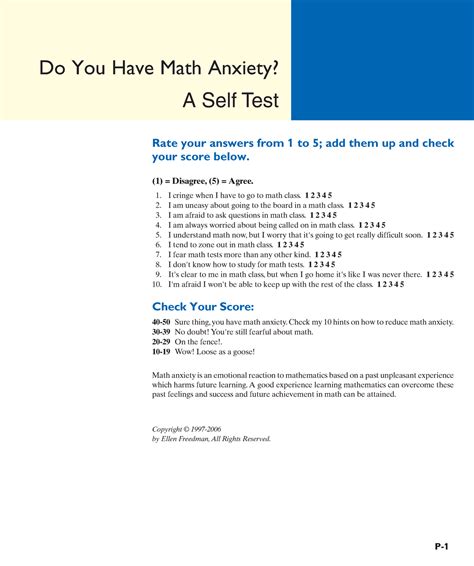 Math Anxiety Test Math Anxiety Test P Do You Have Math Anxiety A