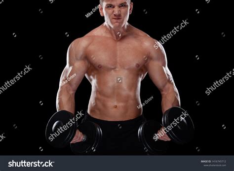 Muscular Fitness Sports Man Atlete Dumbbell Stock Photo Edit Now